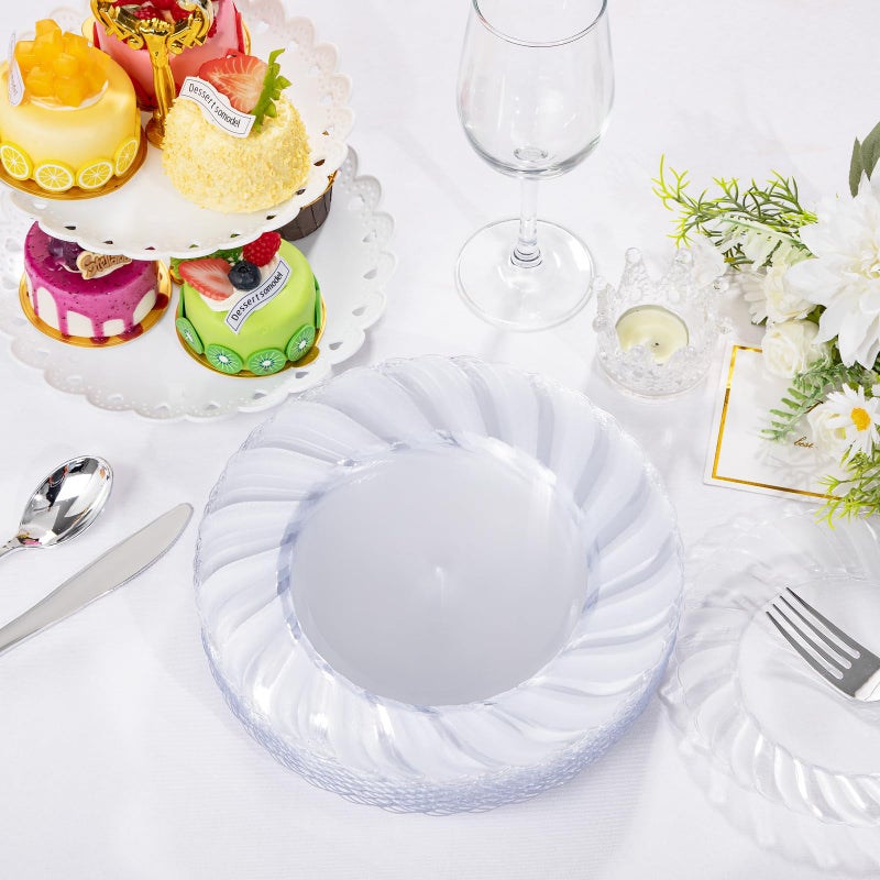 U-QE 100 Pieces Clear Plastic Plates - 9 Inch Clear Disposable Plates - Washable & Reusable - Premium Hard Plates - Party Supplies for Birthdays, Celebrations, Travel, Wedding, Party and Events - Image 5