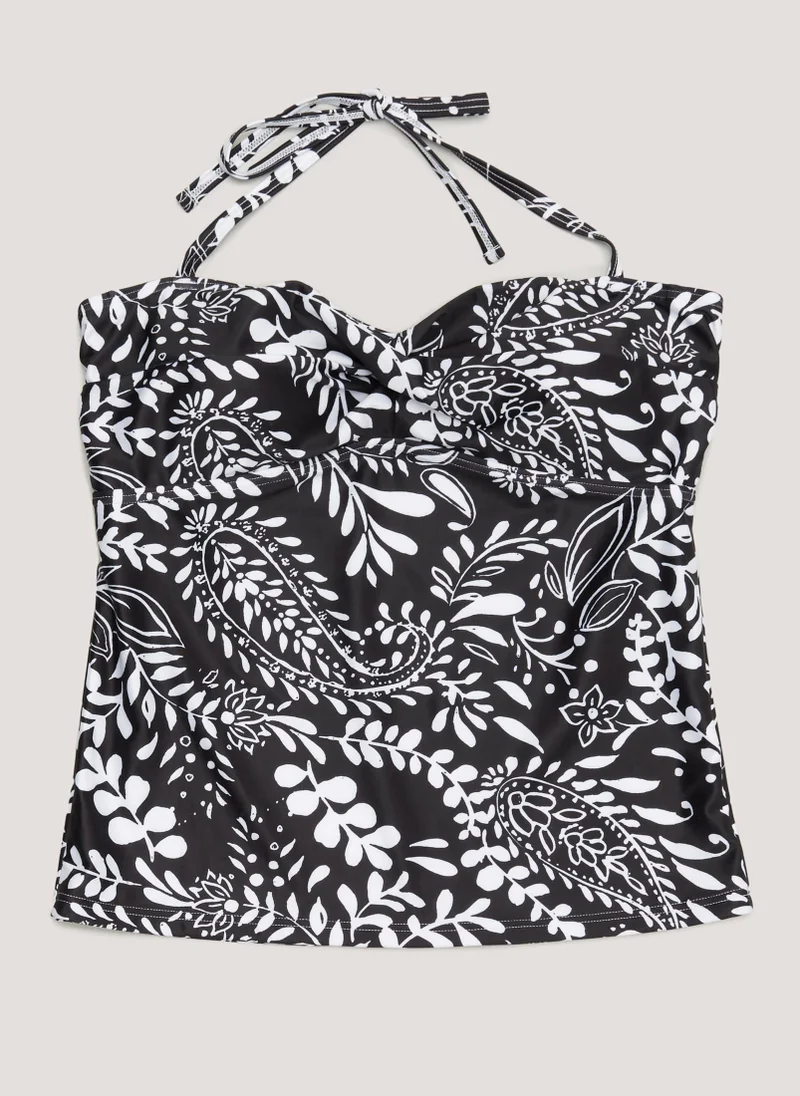 Matalan Black & White Leaf Print Tankini Top