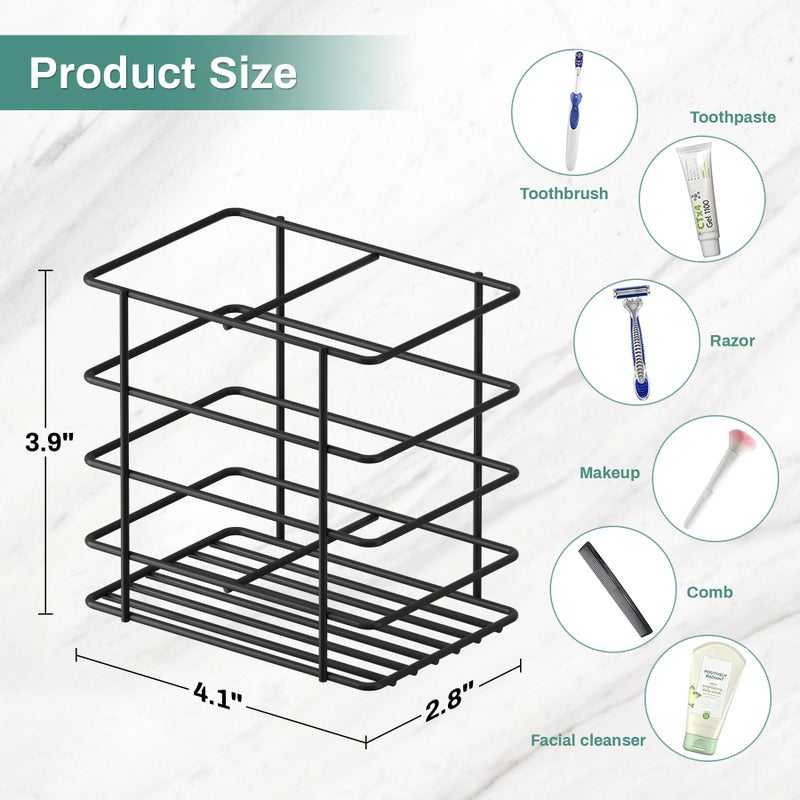 Oasiteege Shower Toothbrush Holder Wall Mounted, Adhesive Toothpaste Organizer for Bathroom Wall, Hanging Tooth Brush Holder Caddy with Drainage, Black RV Camper Bathroom Organizers and Storage - Image 3