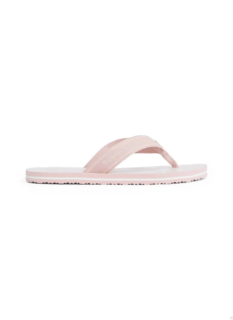 TOMMY HILFIGER Women's Stripe Logo Webbing Flip-Flops - Polyester, Pink