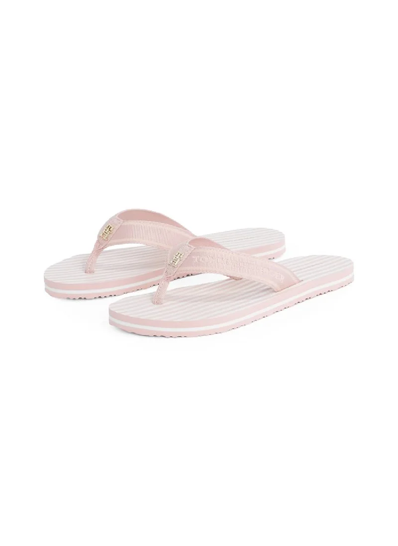 TOMMY HILFIGER Women's Stripe Logo Webbing Flip-Flops - Polyester, Pink