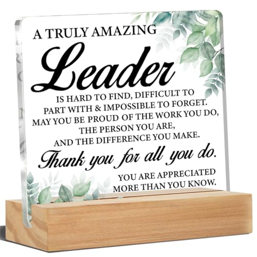Nurawo Leader Gifts Thank You Gifts for Leader Boss Manager, Leadership Gifts for Men Women, a Truly Amazing Leader Acrylic Desk Plaque Sign Office Decor 4 x 4 Inches - Image 1