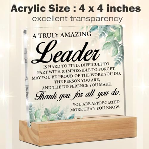 Nurawo Leader Gifts Thank You Gifts for Leader Boss Manager, Leadership Gifts for Men Women, a Truly Amazing Leader Acrylic Desk Plaque Sign Office Decor 4 x 4 Inches - Image 2