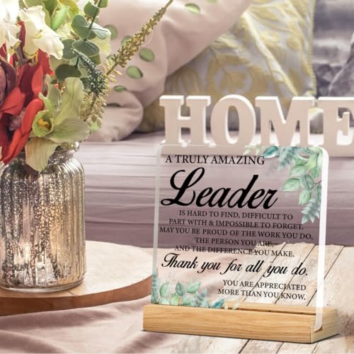 Nurawo Leader Gifts Thank You Gifts for Leader Boss Manager, Leadership Gifts for Men Women, a Truly Amazing Leader Acrylic Desk Plaque Sign Office Decor 4 x 4 Inches - Image 5
