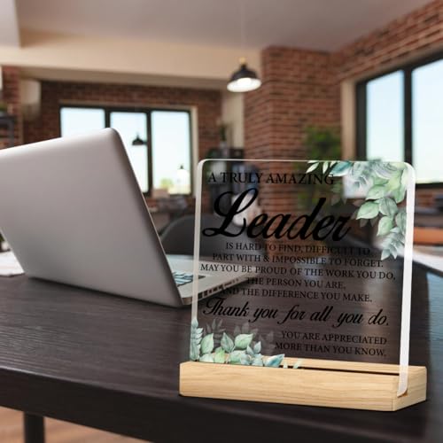 Nurawo Leader Gifts Thank You Gifts for Leader Boss Manager, Leadership Gifts for Men Women, a Truly Amazing Leader Acrylic Desk Plaque Sign Office Decor 4 x 4 Inches - Image 4