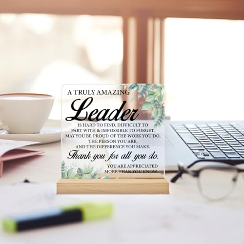 Nurawo Leader Gifts Thank You Gifts for Leader Boss Manager, Leadership Gifts for Men Women, a Truly Amazing Leader Acrylic Desk Plaque Sign Office Decor 4 x 4 Inches - Image 3