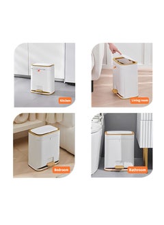 CityRiya-Long Trash Can with Lid, Plastic Garbage can with Press top Lid, Gold Step Pedal Trash can, Narrow Trash bin for Kitchen, Bathroom, Bedroom, Living Room, Office Trash Can（12L）  - Image 3