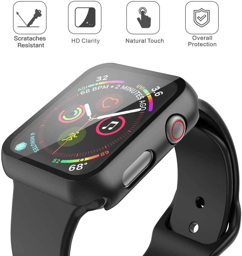 Misxi 2 Pack PC Case with Tempered Glass Screen Protector Compatible with Apple Watch SE 3 (2025) SE 2 SE Series 6 Series 5 Series 4 40mm, Shockproof Protective Cover for iWatch, 1 Black + 1 Transparent - Image 3