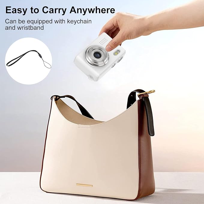 Tangxi Mini Keychain Digital Camera for Students, 1080P 12MP Small Camera Video Recorder, 6 Filters, 0.96 Inch LED Display for Travel Study Recording (White) - Image 2