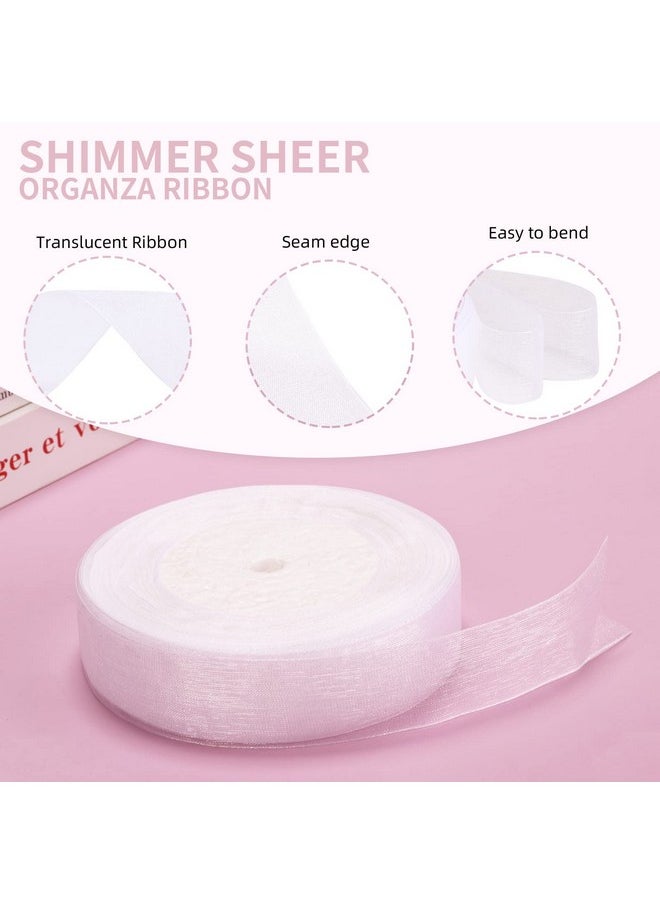 molshine - 50 Yards X 1 Inch Shimmer Sheer Organza Ribbon,Chiffon Fabric Ribbons For Bouquets Garland,Bowknot,Wedding,Gift Wrapping,Hair,Crafts,Decoration (White) - Image 1