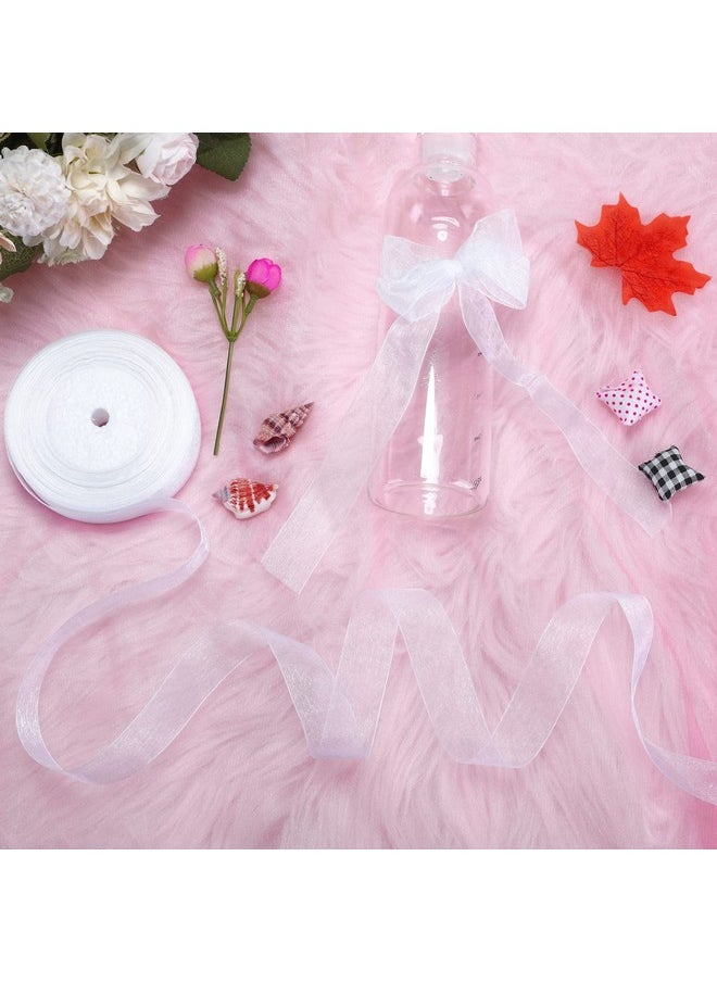 molshine - 50 Yards X 1 Inch Shimmer Sheer Organza Ribbon,Chiffon Fabric Ribbons For Bouquets Garland,Bowknot,Wedding,Gift Wrapping,Hair,Crafts,Decoration (White) - Image 1