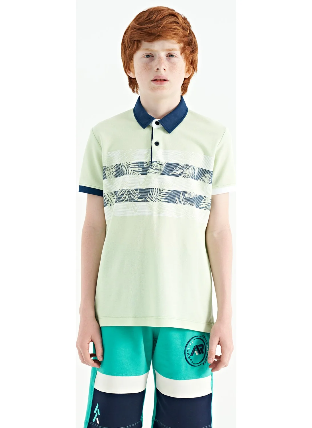 Tommy Life Light Green Embroidery Detailed O Neck Standard Pattern Boy T-Shirt - 11115