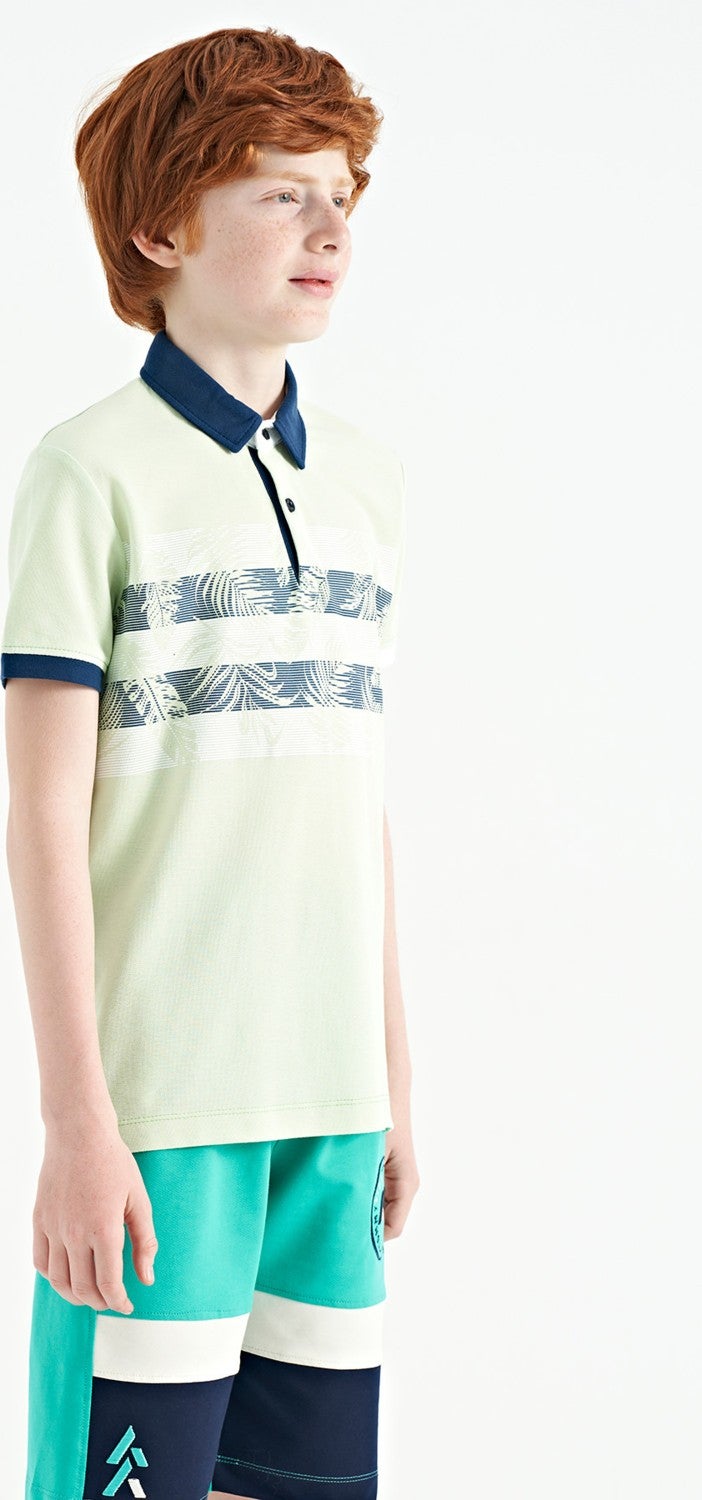 Tommy Life Light Green Embroidery Detailed O Neck Standard Pattern Boy T-Shirt - 11115 - Image 4