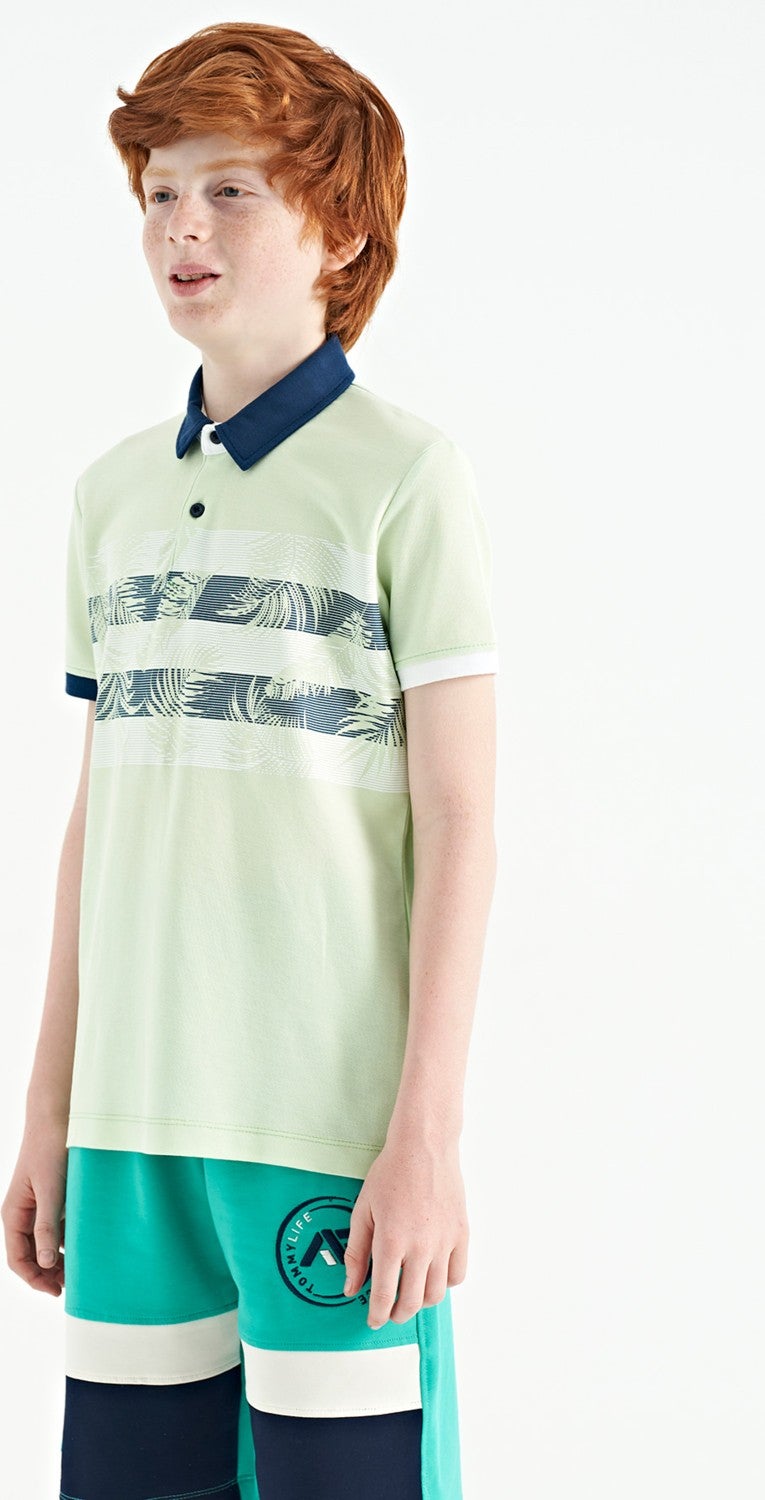 Tommy Life Light Green Embroidery Detailed O Neck Standard Pattern Boy T-Shirt - 11115 - Image 5