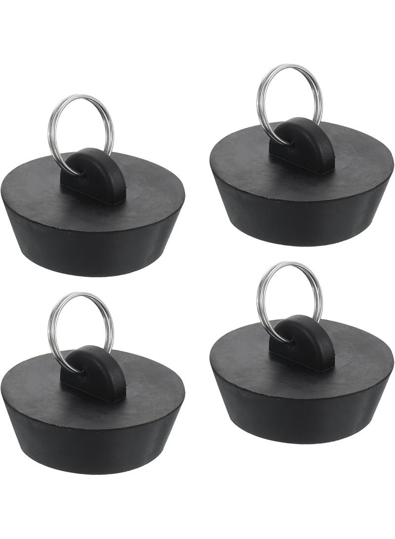 كيلا عبوة من 4 سدادات تصريف مطاطية مع حلقة تعليق، سدادة تصريف حوض الاستحمام تناسب مقاس 1-1/2 بوصة إلى 1-3/4 بوصة، سدادة تصريف مطاطية لحوض الاستحمام والمطبخ والحمام، لون أسود - Image 1