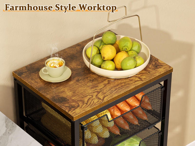Zuyachuza Kitchen Rolling Cart with Drawers, 4-Tier Fruit Vegetable Storage Cart on Wheels with Wooden Top, Kitchen Rolling Storage Rack to Storage Cans Snacks and Potato for Kitchenï¼Œ(Patent Pending) - Image 3