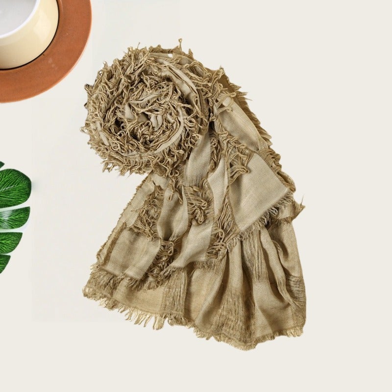 Noon Cross-Border Distressed Cotton-Linen Scarf - Vintage Washed Look, Solid Color Shawl for Spring/Autumn, Versatile Casual Hip-Hop Style