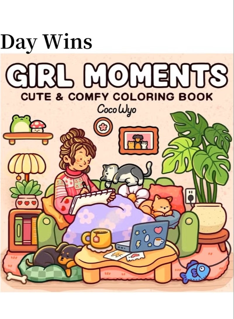 DayWins Girl Moments: A Stress-Relief Coloring Book for Adults & Teens - Cute & Cozy Daily Activities, Mindfulness Illustrations | Relaxing Anti-Anxiety Art Therapy (Cozy Spaces Collection)  - Image 1