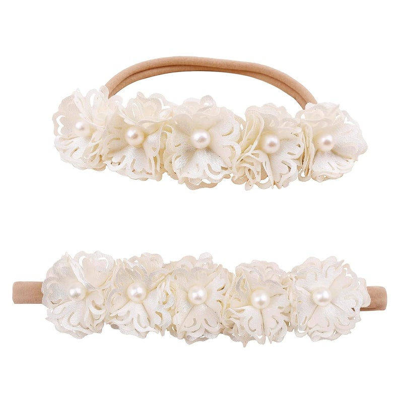 mligril Baby Girl Nylon Headbands Flower Hair Bows Accessories-Elastic Hair Band Crown Handmade FLoral Wraps Birthday Gifts for Girls Newborn Infant Toddler 3Pcs - Image 4