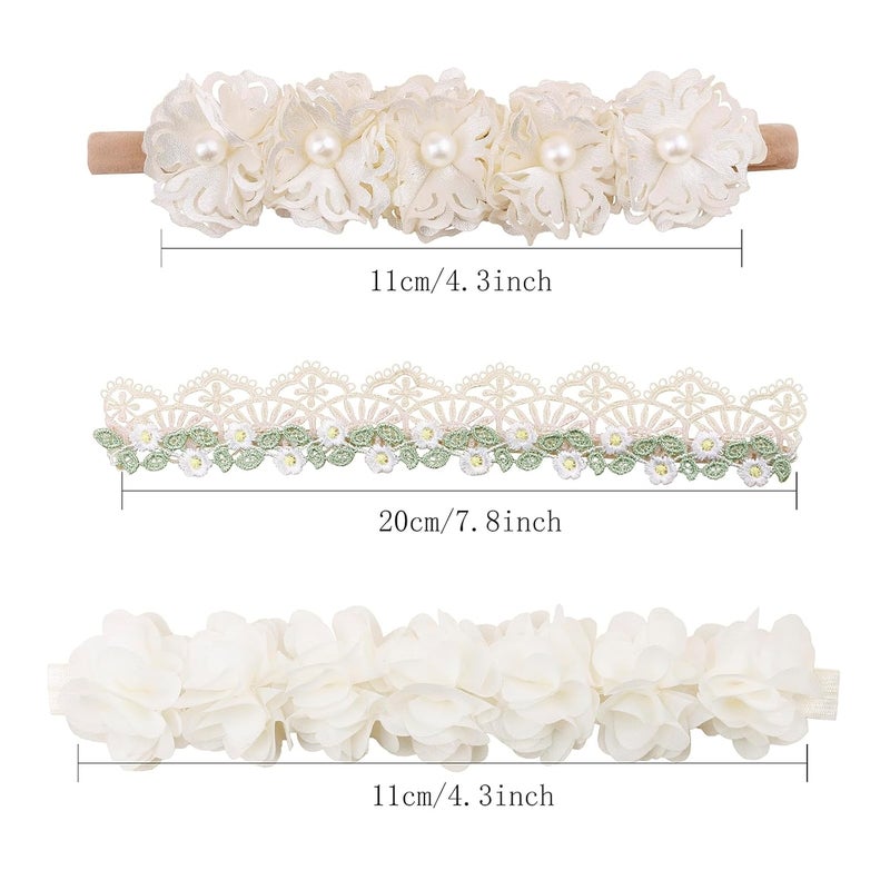 mligril Baby Girl Nylon Headbands Flower Hair Bows Accessories-Elastic Hair Band Crown Handmade FLoral Wraps Birthday Gifts for Girls Newborn Infant Toddler 3Pcs - Image 5
