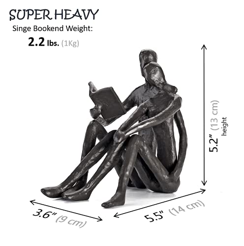 Ambipolar Romantic Reading Couple Bookshelf Decor, Cast Iron Bookend, Aesthetic Room Decor, Office Desk Decor, Home Decorative Bookend for Heavy Books, Satin Black - Image 2