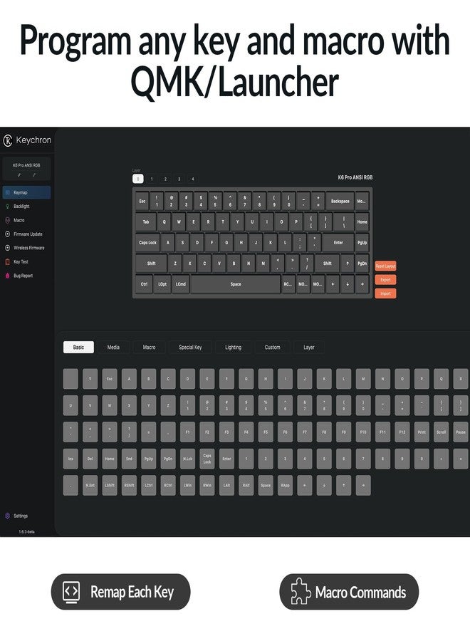 Keychron كيبورد ميكانيكي لاسلكي Keychron K6 Pro QMK/Launcher قابل للبرمجة مخصص مع مفاتيح قابلة للتبديل Keychron K Pro بمفتاح أزرق تصميم 65% إطار من الألمنيوم إضاءة خلفية RGB كيبورد مكتبي لنظامي Mac و Windows و Linux - Image 2