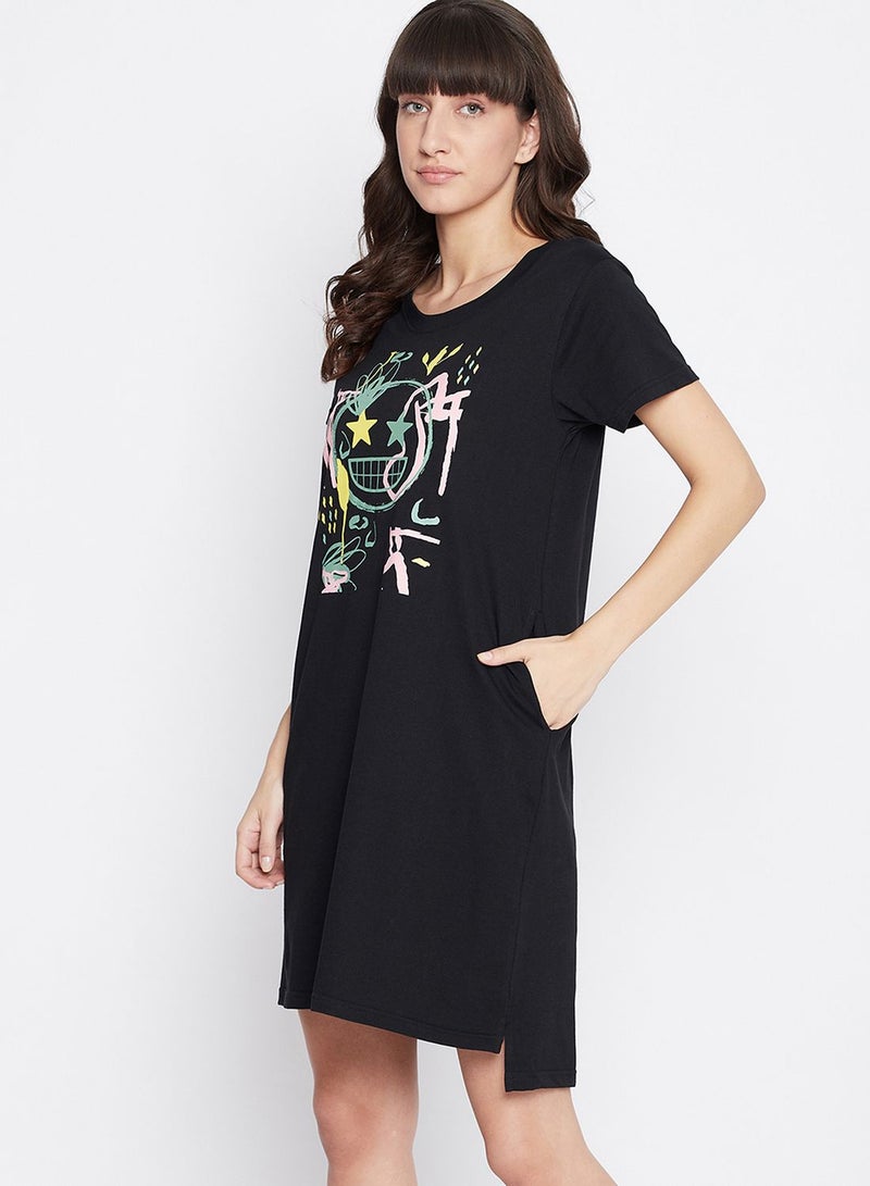 Emoji Print Short Nightdress - 100 % Cotton