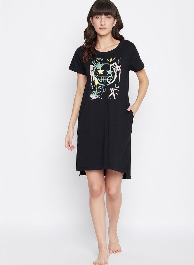 Emoji Print Short Nightdress - 100 % Cotton