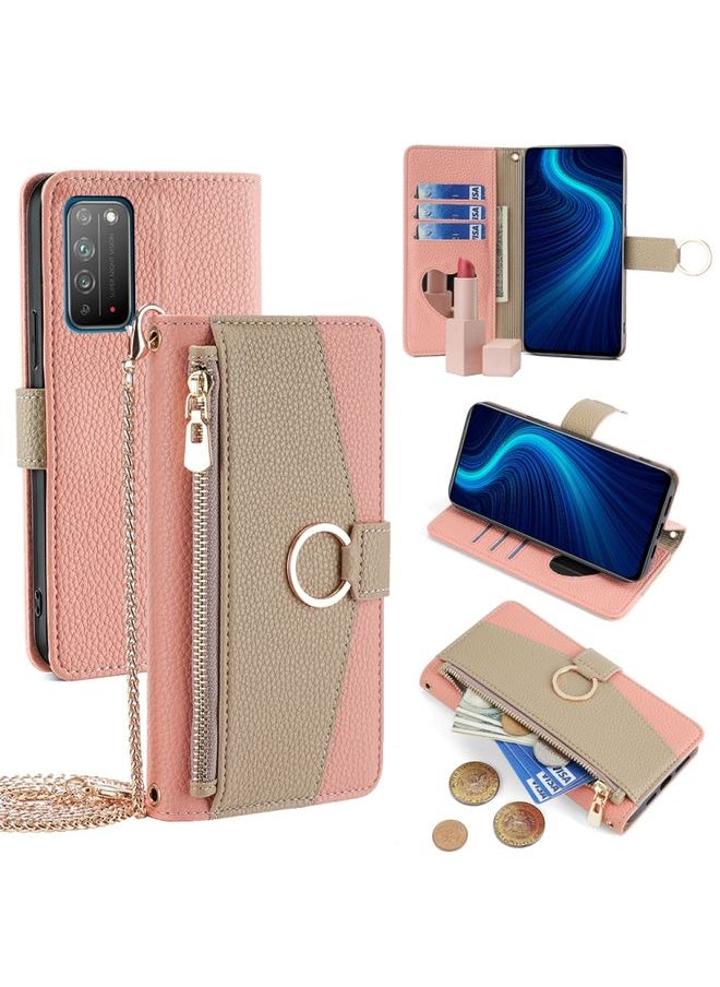 HuHa Case Cover For Honor X10 5G Crossbody Litchi Texture Leather Phone Case Pink 