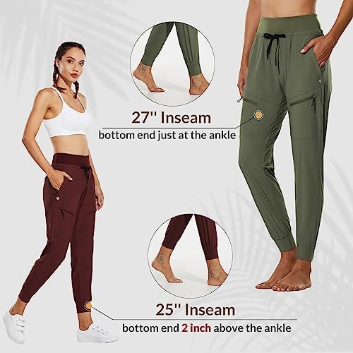baleaf Women's Joggers 28'' Lightweight Hiking Pants High Waist 5 Zipper Pockets Quick Dry Travel Athletic UPF50+ Dark Gray M - Image 4