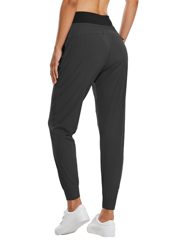 baleaf Women's Joggers 28'' Lightweight Hiking Pants High Waist 5 Zipper Pockets Quick Dry Travel Athletic UPF50+ Dark Gray M - Image 2
