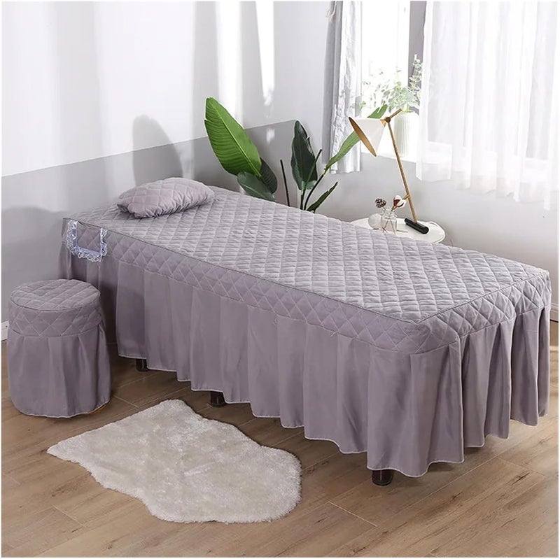 Beauty Salon Massage Table Bed Sheet Skirt and Pillowcase for Beauty Salon Table Bed skirt Massage SPA Bed Cover Colchas with Hole(Plum,80X190cm) - Image 3