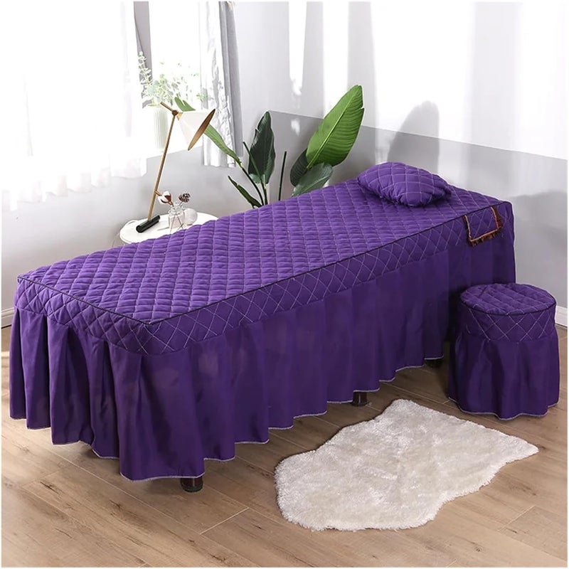 Beauty Salon Massage Table Bed Sheet Skirt and Pillowcase for Beauty Salon Table Bed skirt Massage SPA Bed Cover Colchas with Hole(Plum,80X190cm) - Image 4