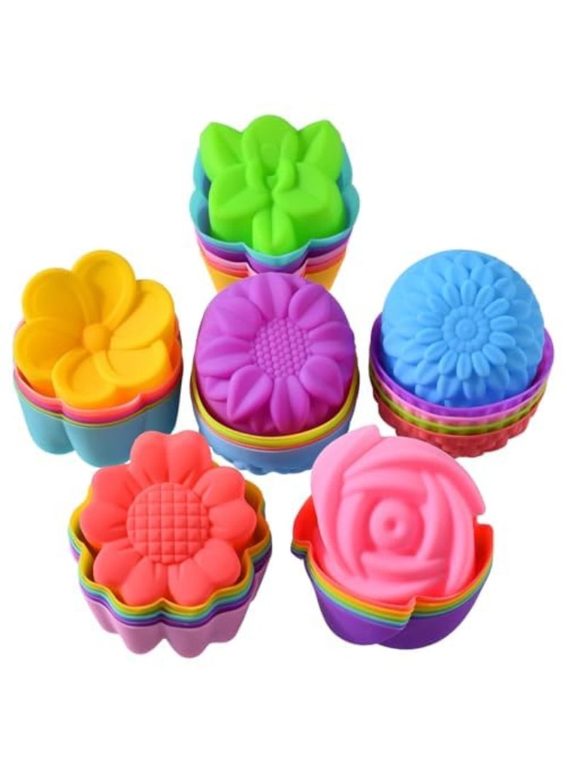 Barakah Reusable Silicone Baking Cups, Non-Stick Silicone Cupcake Liners for Baking, Multi-Flower Shapes Muffin Molds, 5cm Diameter, Multicolor Pack of 36, Ideal for Baking, Crafts, and Food Dividers - Image 1