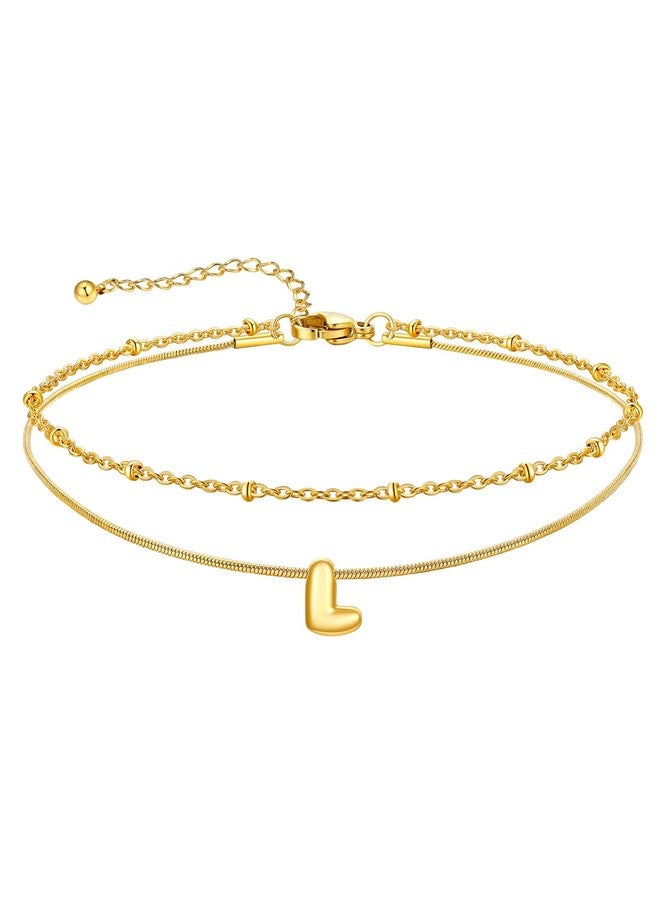 U7 Gold Initial Ankle Bracelets for Women Waterproof,Layered 14K Gold Plated Letter Anklets for Women No Tarnish,Summer Beach Anklet with Initial L - Image 1