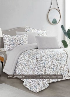 Inrest Home 6-Piece Bedding Set – Includes King Comforter (230×250 cm), Fitted Sheet, and 4 Pillow Covers – 100% Cotton in White and Light Gray with Small Floral Patterns.  - Image 2