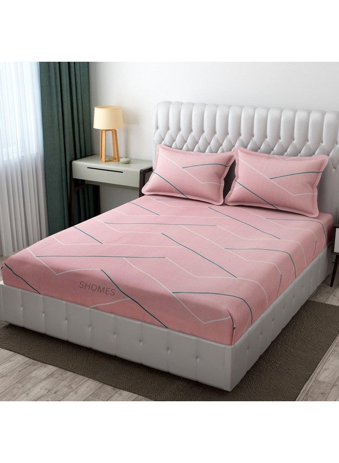 SHOMES شومس 100% قطن جليسي مرن ملاءات سرير 72" × 78"، ملاءة سرير مزدوجة مرنة مع 2 غطاء وسادة كبير (18x28 بوصة) - وردي - Image 1