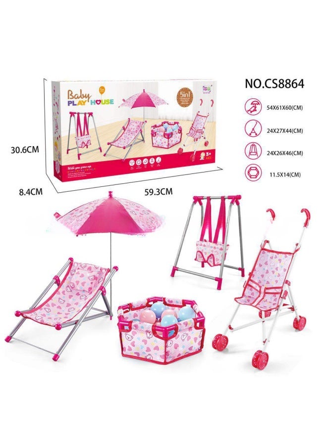 Children's Toy Simulated Baby Stroller Girls Play House Game Combo Set Educational-Color:50 Combination Three-piece Set (bed, Dining Chair, Rocking Chair) - Image 5
