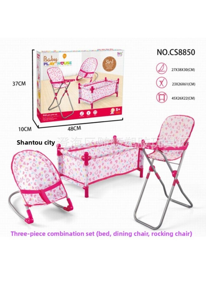 Children's Toy Simulated Baby Stroller Girls Play House Game Combo Set Educational-Color:50 Combination Three-piece Set (bed, Dining Chair, Rocking Chair) - Image 1