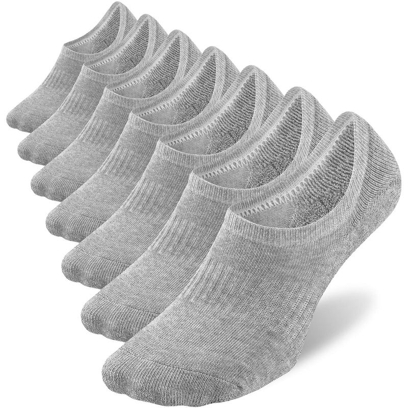 WANDER No Show Socks Mens 7 Pairs Cotton Thick Cushion Non Slip Low Cut Men Invisible Sock(Sock Size:6-8,add cushionï¼ˆgrey*7ï¼‰)