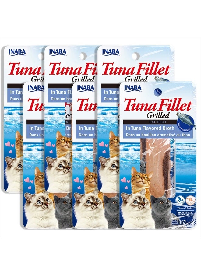 INABA Premium Hand-Cut Grilled Tuna Fillet Cat Treats/Topper with Vitamin E and Green Tea Extract, 0.52 Ounces Each, Pack of 6, Tuna Broth - Image 1