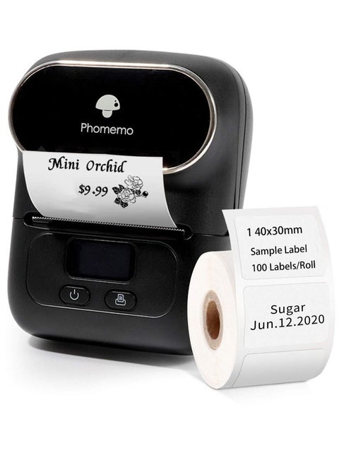 M110 Label Printer Portable Bluetooth Thermal Mini Label Maker Printer Apply to Labeling Compatible with Android & iOS System With 1 40×30mm Label Black