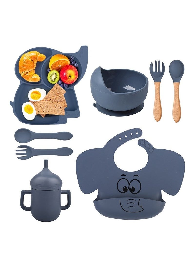 XiuWoo Silicone Baby Feeding Set, 8pcs Baby Led Weaning Supplies, Baby Feeding Supplies, Toddler Silicone Dishes, Suction Plate and Bowl, Bib, Straw and Snack Cup, Utensils  - Image 1