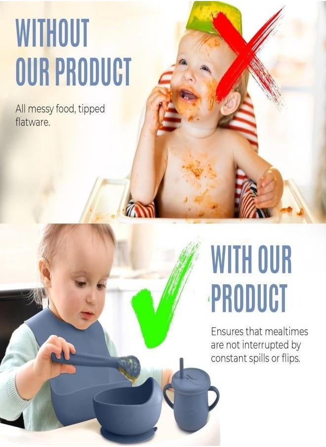 XiuWoo Silicone Baby Feeding Set, 8pcs Baby Led Weaning Supplies, Baby Feeding Supplies, Toddler Silicone Dishes, Suction Plate and Bowl, Bib, Straw and Snack Cup, Utensils  - Image 3
