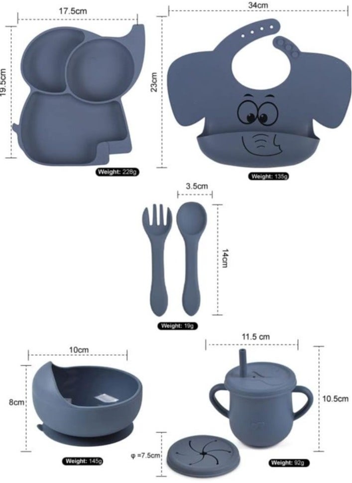 XiuWoo Silicone Baby Feeding Set, 8pcs Baby Led Weaning Supplies, Baby Feeding Supplies, Toddler Silicone Dishes, Suction Plate and Bowl, Bib, Straw and Snack Cup, Utensils  - Image 4