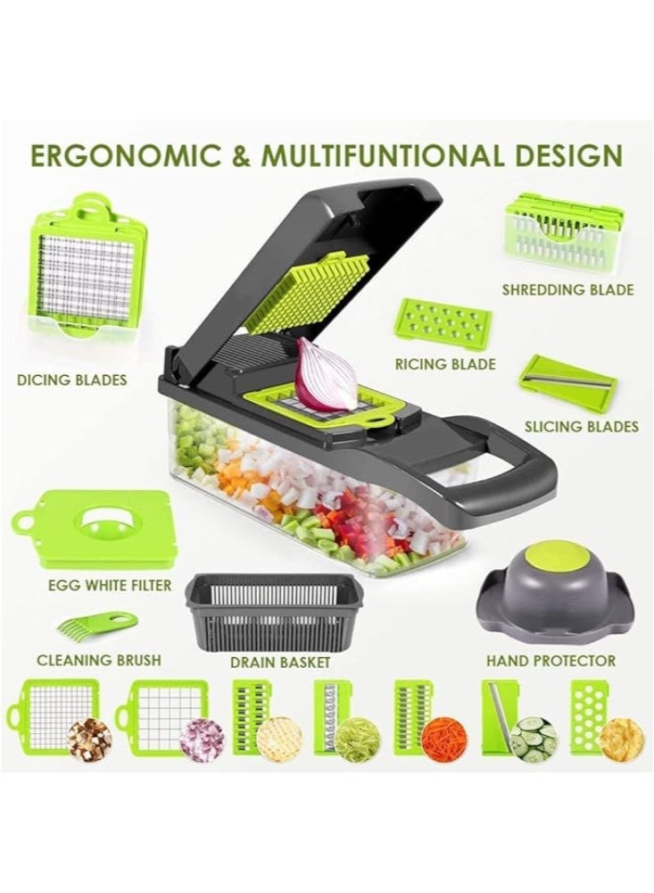 Arabest 12-in-1 Vegetable Slicer & Dicer, Multifunctional Kitchen Slicer, with 6 Blades, Container and Hand Guard, Vegetable Cutter/grater/slicer, for Potato, Carrot, Cucumber, Fruit - Image 2