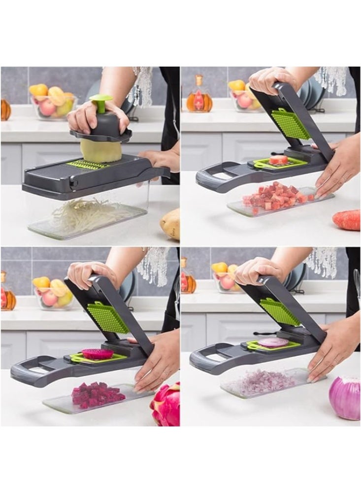 Arabest 12-in-1 Vegetable Slicer & Dicer, Multifunctional Kitchen Slicer, with 6 Blades, Container and Hand Guard, Vegetable Cutter/grater/slicer, for Potato, Carrot, Cucumber, Fruit - Image 3