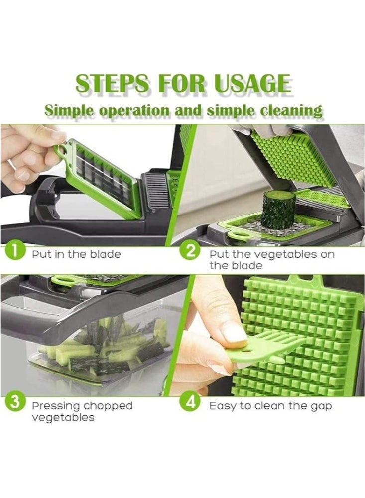 Arabest 12-in-1 Vegetable Slicer & Dicer, Multifunctional Kitchen Slicer, with 6 Blades, Container and Hand Guard, Vegetable Cutter/grater/slicer, for Potato, Carrot, Cucumber, Fruit - Image 4