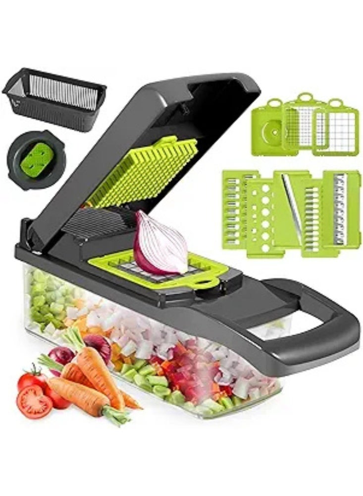 Arabest 12-in-1 Vegetable Slicer & Dicer, Multifunctional Kitchen Slicer, with 6 Blades, Container and Hand Guard, Vegetable Cutter/grater/slicer, for Potato, Carrot, Cucumber, Fruit - Image 1