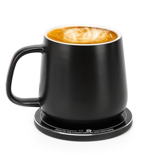 APEKX Warm Cup Coffee Mug Warmer Set - Smart Stable Constant Temperature 131°F, 15W Wireless Charging, 12.8 oz Capacity - Supports USB-C Interface, Automatic Power On/Off Function (4 H). (Black) - Image 1